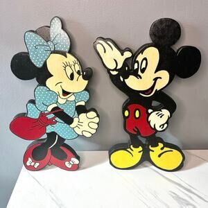 Vintage Wooden Mickey & Minnie Mouse Cutouts – Hand-Painted Decor Pair